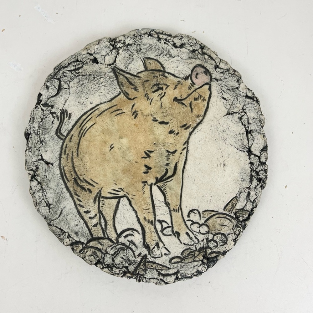 Shapes of Clay Mt St Helens Ash Pig Plaque Art Wall Hanging Decor Signed Stan